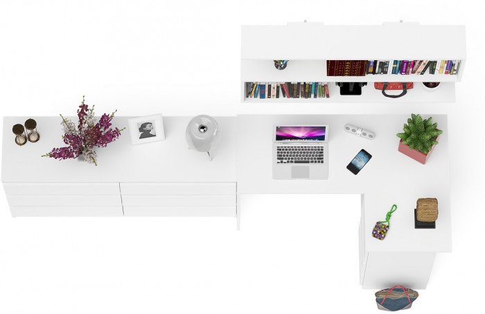 Мори компьютерный стол МС-16 правый + Комод МК1380.6 + Полка 1200, белый