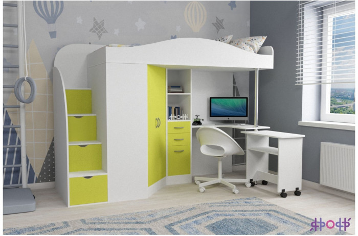 Кровать-чердак Юниор 4 (Венге/Белое дерево)