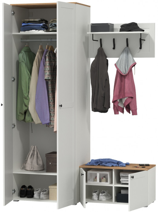 Остин Прихожая 19, цвет белый шагрень/дуб крафт золотой, ШхГхВ 160х54,3х229,6 см., универсальная сборка