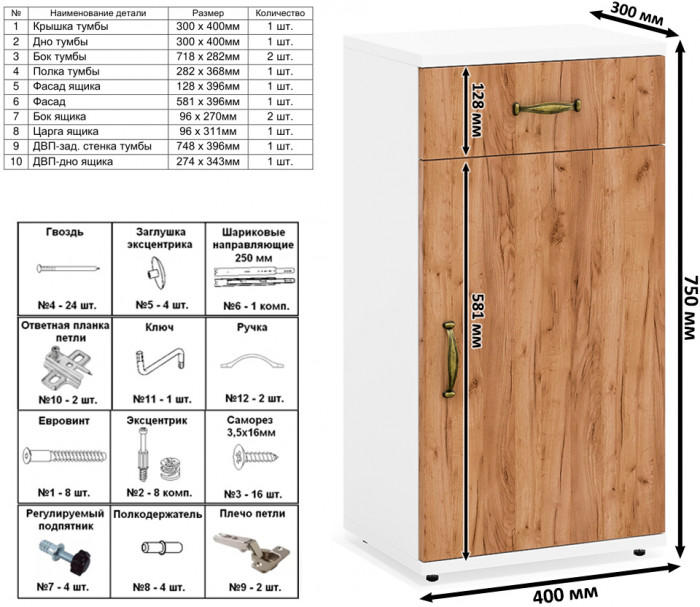 Лидер-8 Стол + Полка + Тумба МД 3.15 + Тумба МД 3.16, белый шагрень/крафт золото