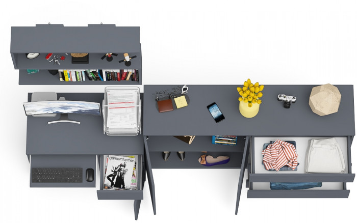 Мори компьютерный стол МС-1 правый + Комод МК1600.1 + Полка 900, графит