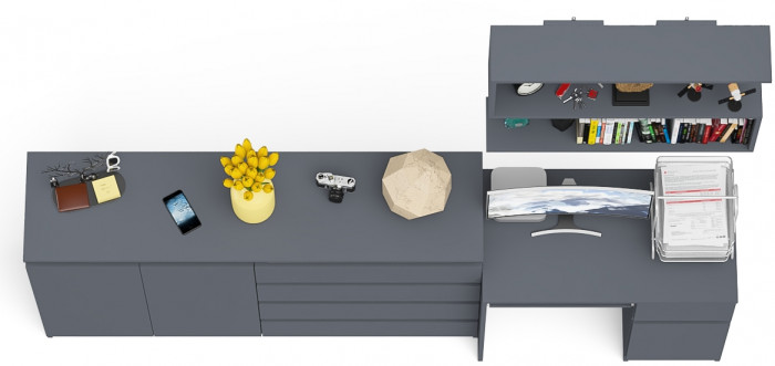 Мори компьютерный стол МС-1 правый + Комод МК1600.1 + Полка 900, графит