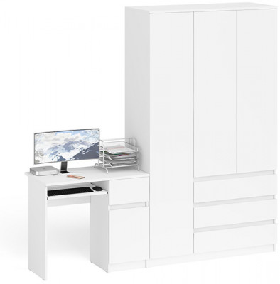 Мори компьютерный стол МС-1 правый + Шкаф МШ1200.1, белый