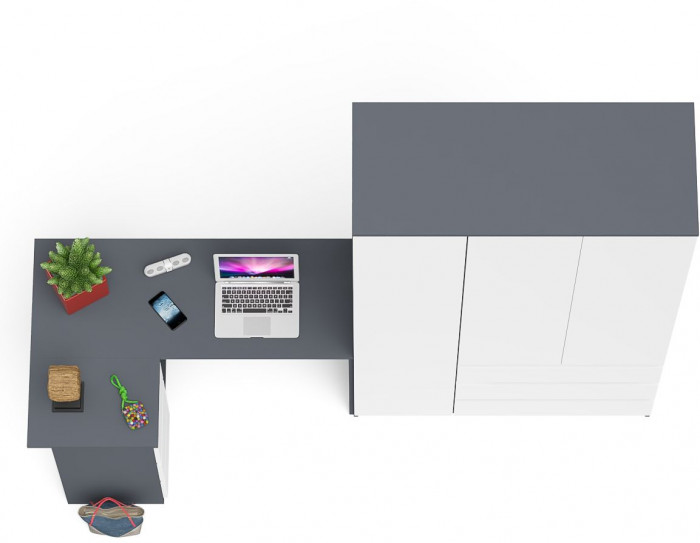 Мори Стол компьютерный МС-16 левый + Шкаф МШ1200.1, цвет графит/белый, ШхГхВ 244,8х84,9х209,6 см., выдвижные ящики слева, НЕ универсальная сборка