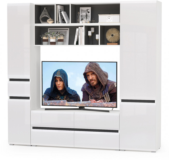 Сидней Комплектация № 041, корпус белый/чёрный/фасады МДФ белый глянец