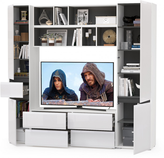 Сидней Комплектация № 041, корпус белый/чёрный/фасады МДФ белый глянец