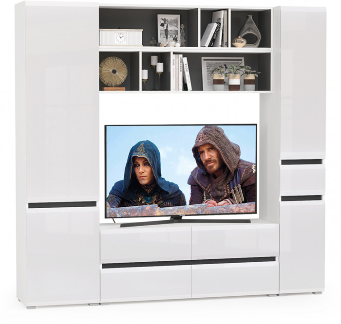 Сидней Комплектация № 041, корпус белый/чёрный/фасады МДФ белый глянец