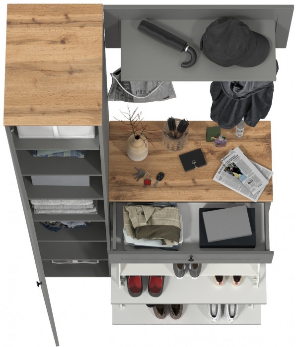 Остин Прихожая 23, цвет серый графит/дуб крафт золотой, ШхГхВ 120х54,3х229,6 см., универсальная сборка