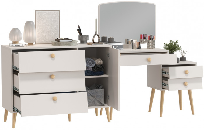 Афина Спальня Трюмо + Комод с дверкой и тремя ящиками, кашемир серый