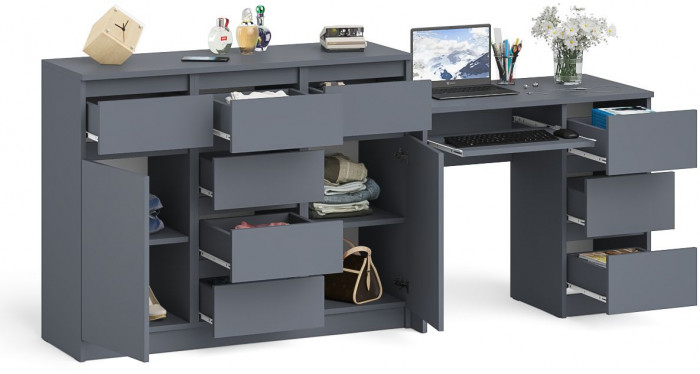 Мори компьютерный стол МС-6 правый + Комод МК1200.4, графит