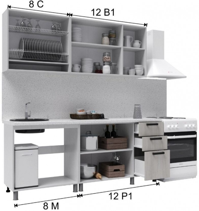 Кухонный гарнитур 2,0м Кантри Дуб канадский/Карбон вулкан