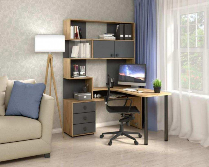 Стол Компьютерный СК-10 ПРАВЫЙ Дуб крафт/Графит