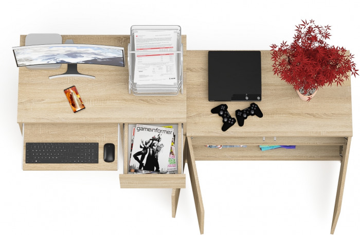 Мори Стол компьютерный МС-1 правый + Тумба МА900.1, цвет дуб сонома, ШхГхВ 180,4х50,4х76,6 см., выдвижной ящик справа, НЕ универсальная сборка