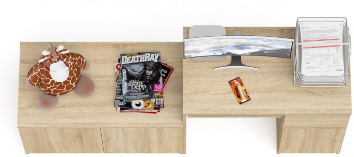 Мори Стол компьютерный МС-1 правый + Тумба МА900.1, цвет дуб сонома, ШхГхВ 180,4х50,4х76,6 см., выдвижной ящик справа, НЕ универсальная сборка