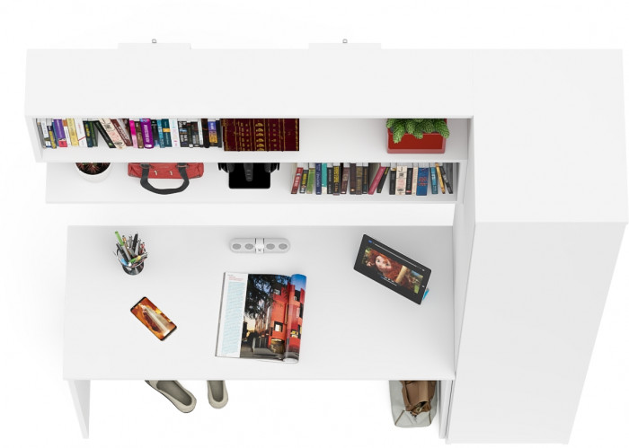 Мори Стол письменный МСП1200.1 + Пенал МШ400.1 + Полка 1200, цвет белый, ШхГхВ 160,8х50,4х209,6 см., универсальная сборка