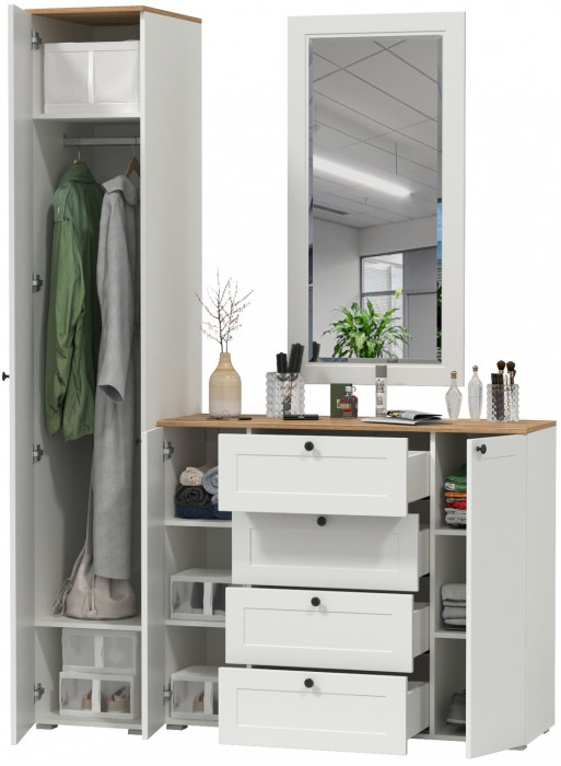 Остин Прихожая 20, цвет белый шагрень/дуб крафт золотой, ШхГхВ 160х54,3х229,6 см., универсальная сборка