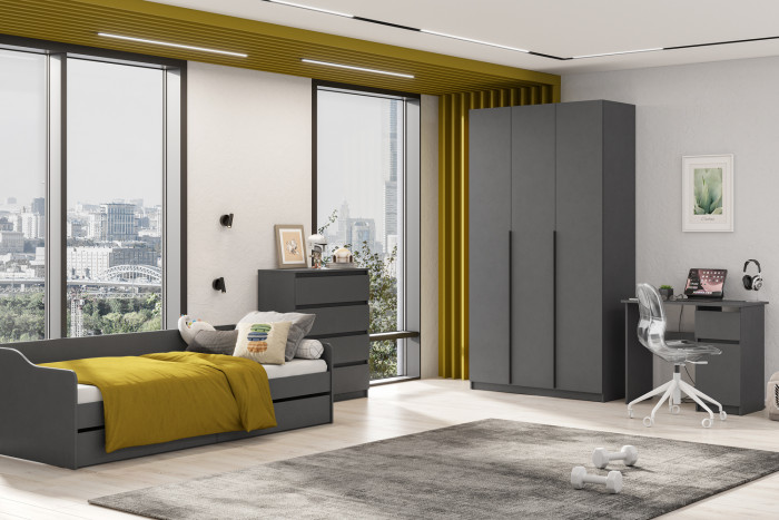 Шкаф распашной с наполнением (7 полок + 2 ящика + штанга) ШК 5 (1200), Графит