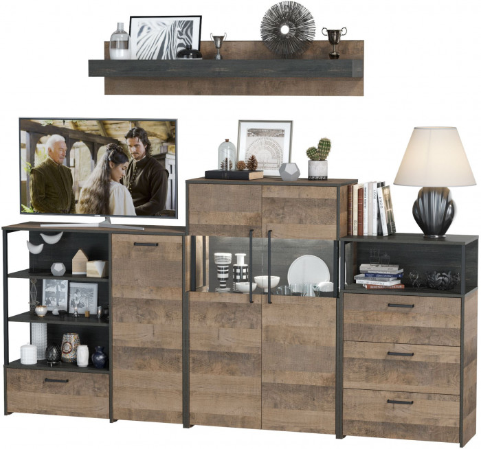 Трувор Гостиная 010, цвет дуб гранж песочный/интра, ШхГхВ 260,8х37х195 см., универсальная сборка