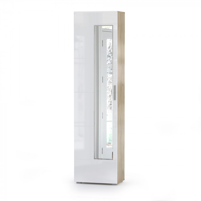 Лайн Прихожая № 13, цвет дуб крафт серый/фасады МДФ белый глянец, ШхГхВ 145х35х210 см., универсальная сборка