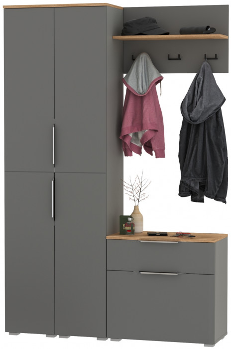 Октава Прихожая 18, цвет серый графит/дуб крафт золотой/фасады МДФ серый графит, ШхГхВ 129,3х35,4х197,6 см., универсальная сборка