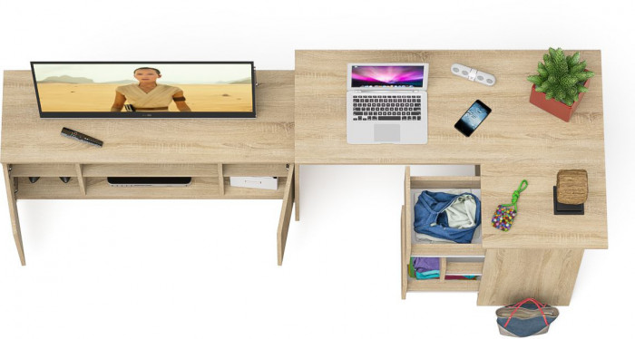 Мори Стол компьютерный МС-16 правый + Тумба МТВ1200.1, цвет дуб сонома, ШхГхВ 244,8х84,9х76,6 см., выдвижные ящики справа, НЕ универсальная сборка