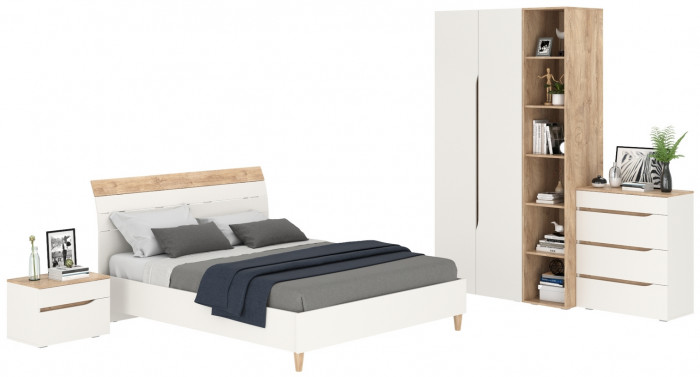 Муссон Спальня № 14, цвет белый/дуб эндгрейн элегантный, ортопед, сп. м. 1600х2000 мм., б/м