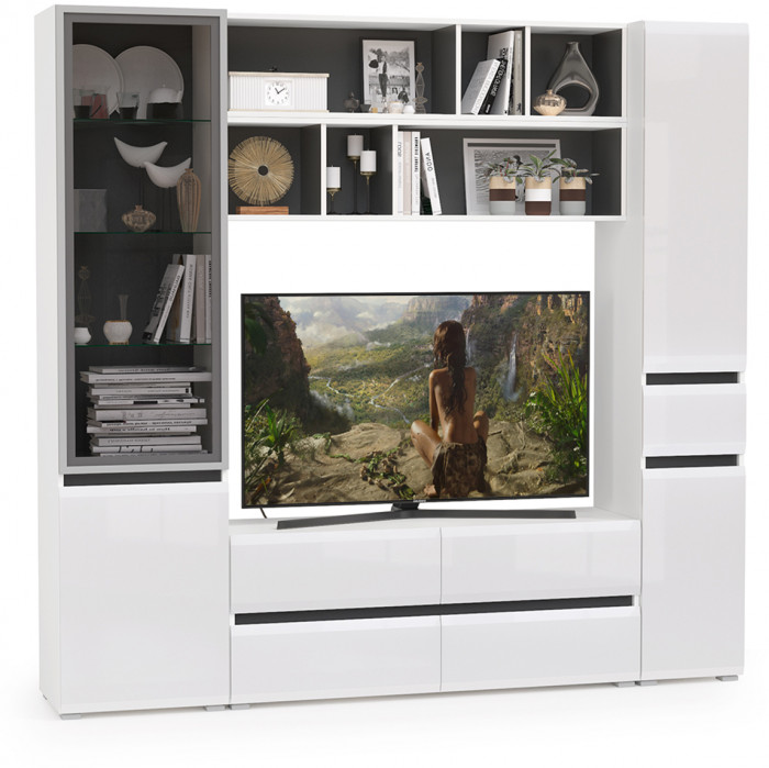 Сидней Комплектация № 042, корпус белый/чёрный/фасады МДФ белый глянец