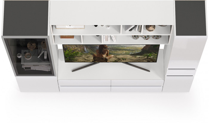 Сидней Комплектация № 042, корпус белый/чёрный/фасады МДФ белый глянец