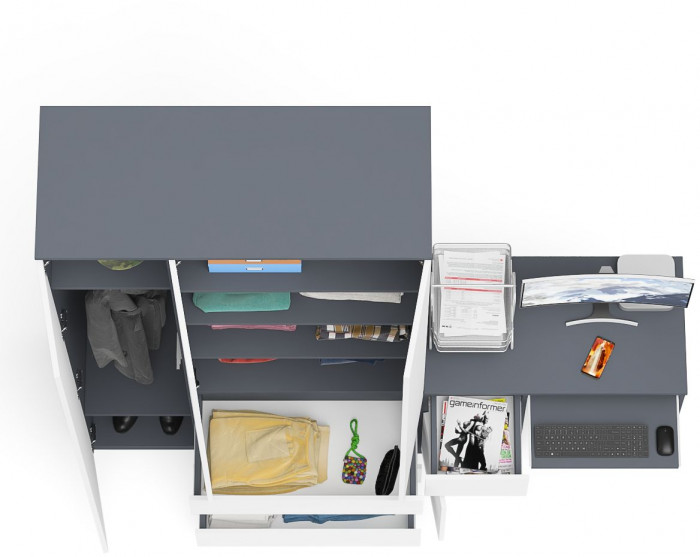 Мори компьютерный стол МС-1 левый + Шкаф МШ1200.1, графит/белый