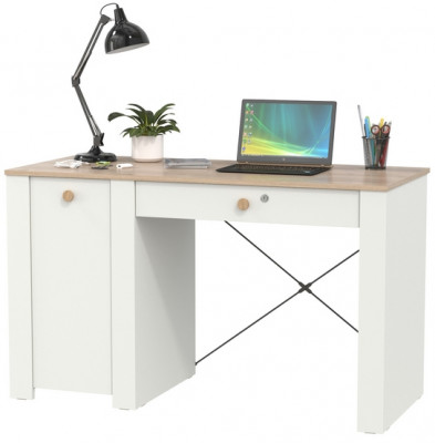 Джастин 12.154 Стол письменный, цвет белый шагрень/дуб белый эксклюзив, ШхГхВ 126,2х54,8х75,3 см., универсальная сборка