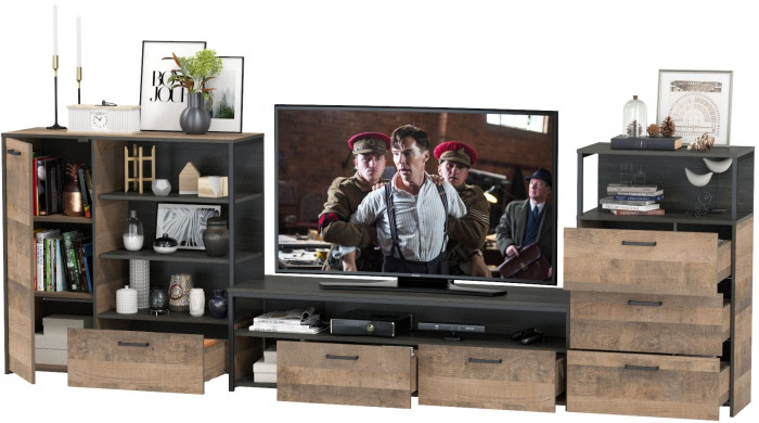 Трувор Гостиная 011, цвет дуб гранж песочный/интра, ШхГхВ 324,8х45,4х106,9 см., универсальная сборка