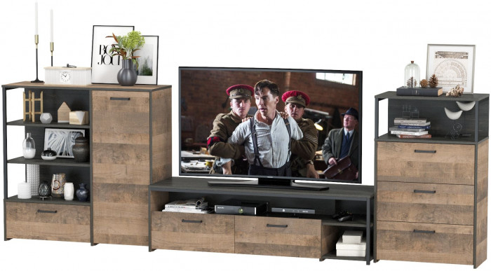 Трувор Гостиная 011, цвет дуб гранж песочный/интра, ШхГхВ 324,8х45,4х106,9 см., универсальная сборка