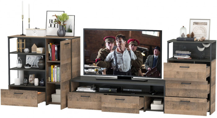 Трувор Гостиная 011, цвет дуб гранж песочный/интра, ШхГхВ 324,8х45,4х106,9 см., универсальная сборка