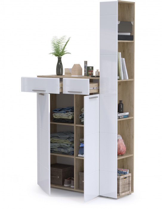 Лайн Прихожая № 14, цвет дуб крафт серый/фасады МДФ белый глянец, ШхГхВ 112х35х210 см., универсальная сборка