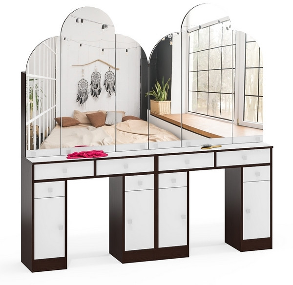 Два туалетных столика Трельяжа МД №2, цвет венге/белый шагрень, ШхГхВ 180х31х178 см. (Трельяж (Туалетный столик № 2))