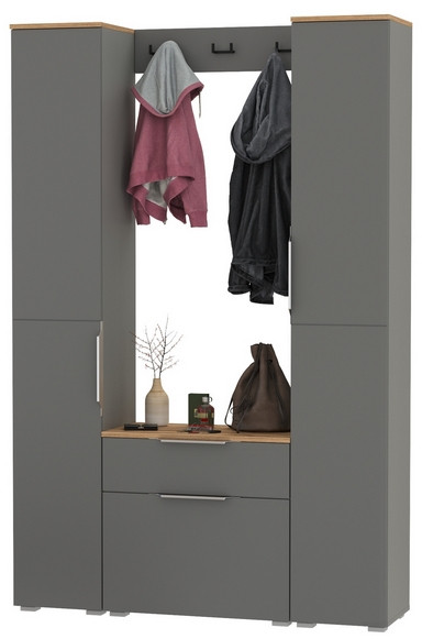 Октава Прихожая 19, цвет серый графит/дуб крафт золотой/фасады МДФ серый графит, ШхГхВ 129,3х35,4х197,6 см., универсальная сборка