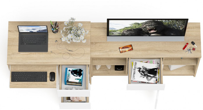 Мори Стол компьютерный МС-6 правый + Тумба МТВ1204.1, цвет дуб сонома/белый, ШхГхВ 210,4х50х76,6 см., выдвижные ящики справа, НЕ универсальная сборка