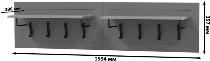 Остин 15.12 Вешалка + 15.12 Вешалка, цвет серый графит, ШхГхВ 159,4х29,6х39,7 см.