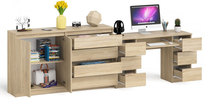 Мори компьютерный стол МС-2 + Комод МК1600.1, дуб сонома
