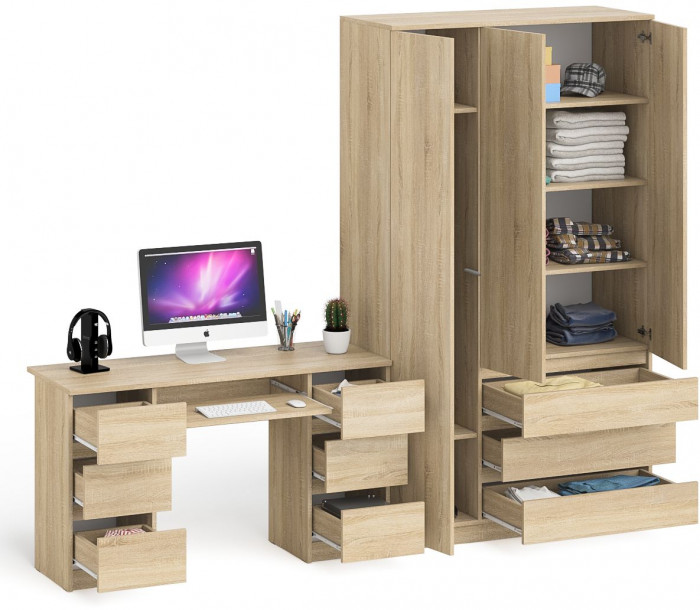 Мори компьютерный стол МС-2 + Шкаф МШ1200.1, дуб сонома