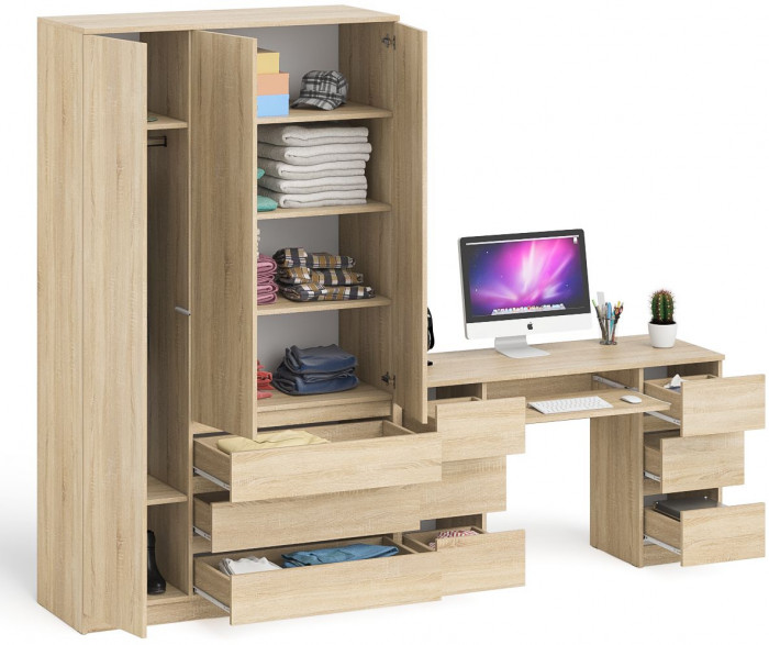 Мори компьютерный стол МС-2 + Шкаф МШ1200.1, дуб сонома