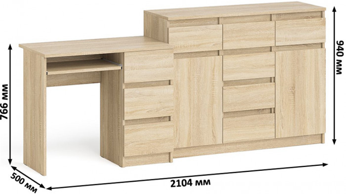 Мори компьютерный стол МС-6 правый + Комод МК1200.4, дуб сонома