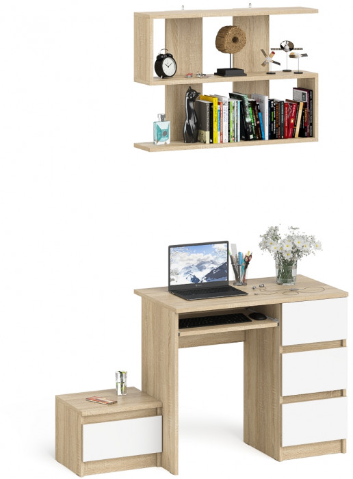 Мори компьютерный стол МС-6 правый + Тумба ТМП400.1 + Полка 900, дуб сонома/белый