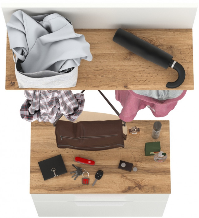 Октава 16.127 Тумба для обуви + 15.14.01 Вешалка + 15.14.02, белый шагрень/дуб крафт золотой/фасады МДФ белый шагрень