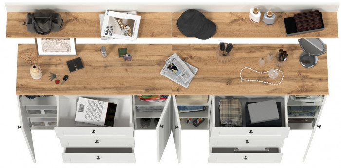 Остин Прихожая 69, цвет белый шагрень/дуб крафт золотой, ШхГхВ 240х41,9х160 см.