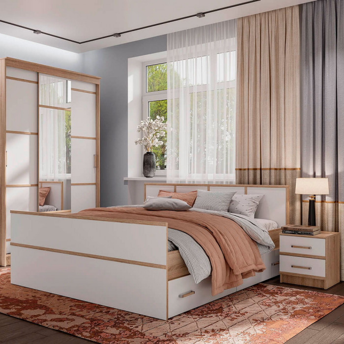 "Сакура" кровать 1,4м ЛИТ (1550х860х2034) дуб сонома/белый