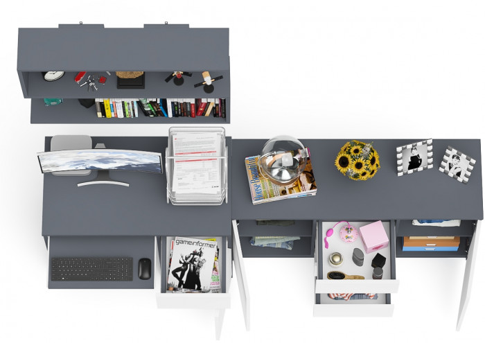 Мори Стол компьютерный МС-1 правый + Комод МК1200.3 + Полка 900, цвет графит/белый, ШхГхВ 210,4х50х209,6 см., НЕ универсальная сборка