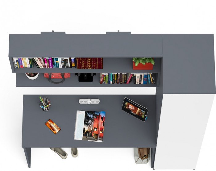 Мори Стол письменный МСП1200.1 + Пенал МШ400.1 + Полка 1200, цвет графит/белый, ШхГхВ 160,8х50,4х209,6 см., универсальная сборка