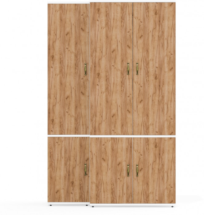 Лидер-8 Модуль Пенал МД 22Б + Шкаф МД 19Б, белый шагрень/крафт золото