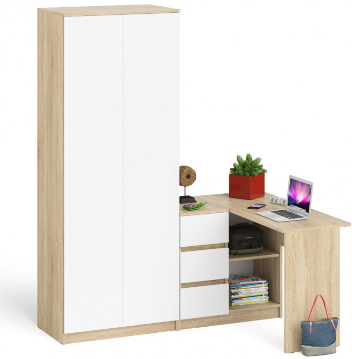 Мори компьютерный стол МС-16 левый + Шкаф МШ800.1, дуб сонома/белый